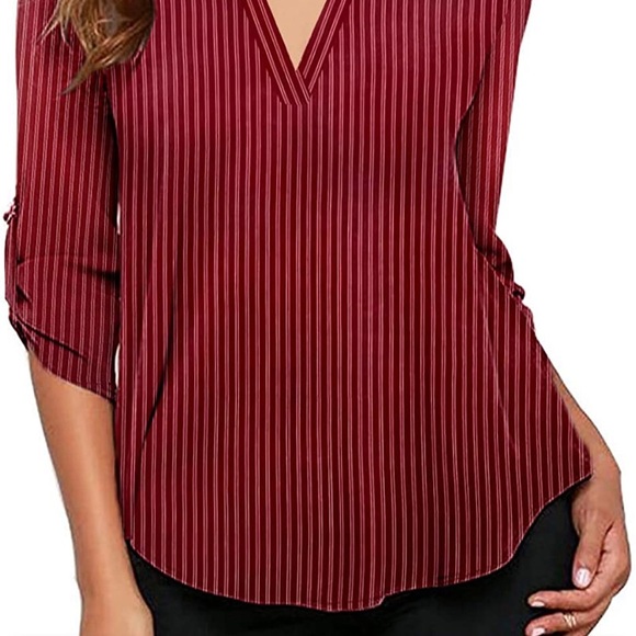 NAVY💙STRIPED LONG SLEEVES BLOUSE, XL - Picture 2 of 10